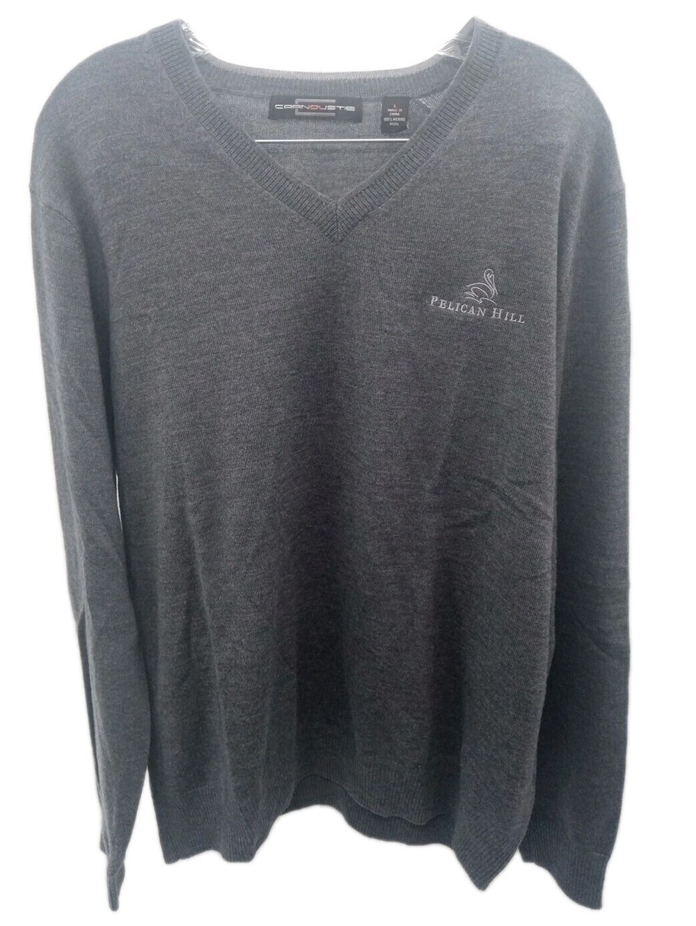 Carnoustie Sweater Men's Large Gray Golf V Neck Pullover 100% Merino Wool Casual